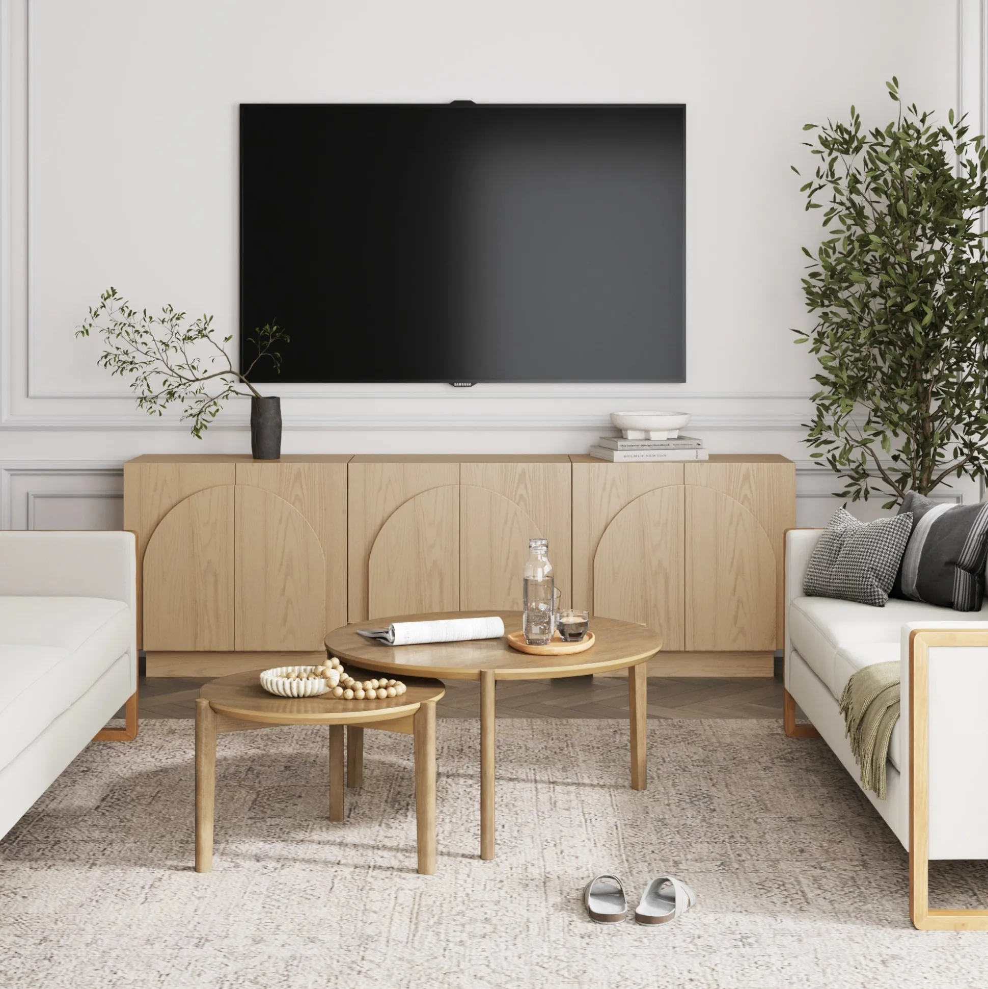 Wood Arched TV Console Stand for TVs up to 75" Gray Oak