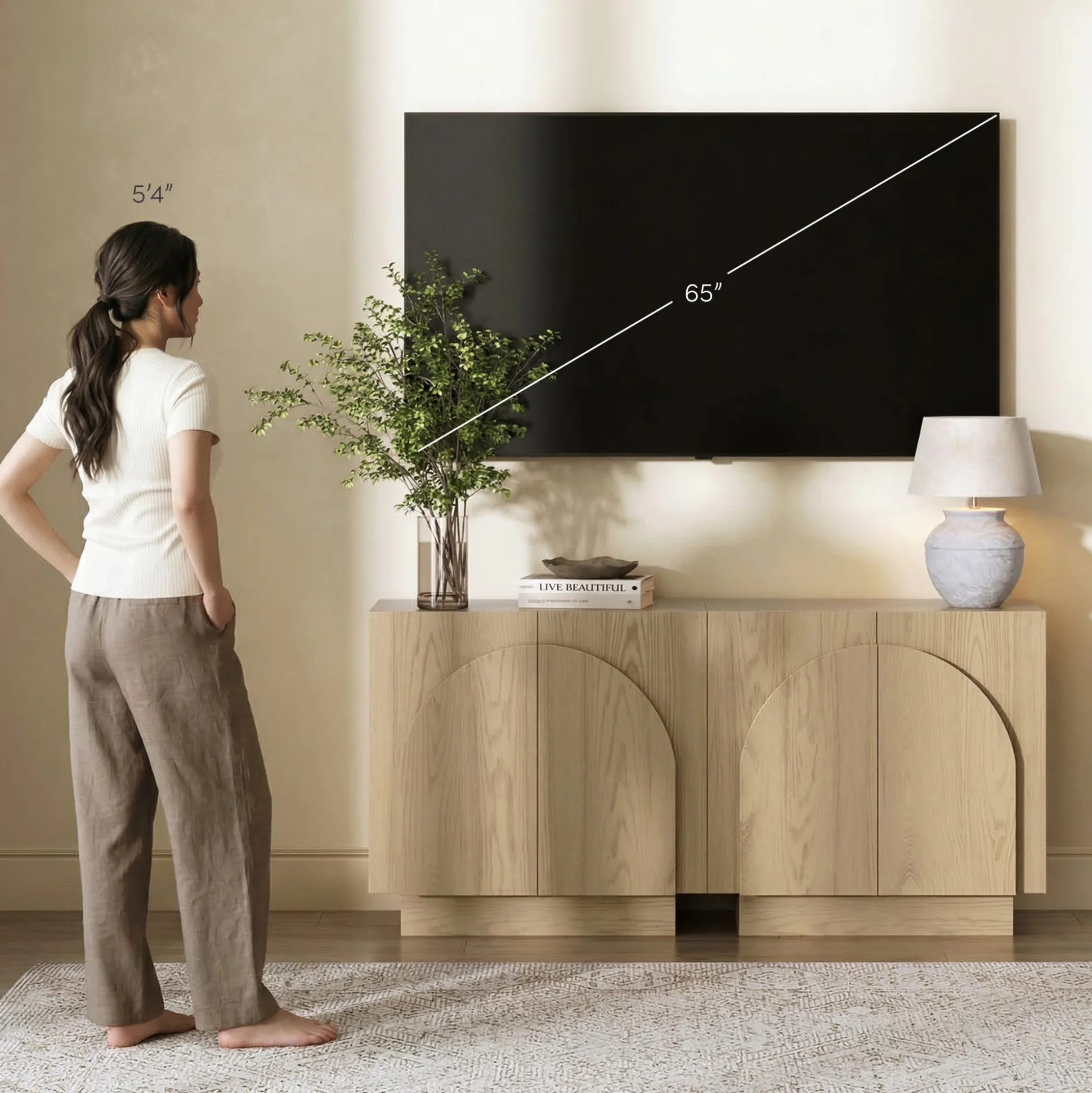Wood Arched TV Console Stand for TVs up to 65" Gray Oak