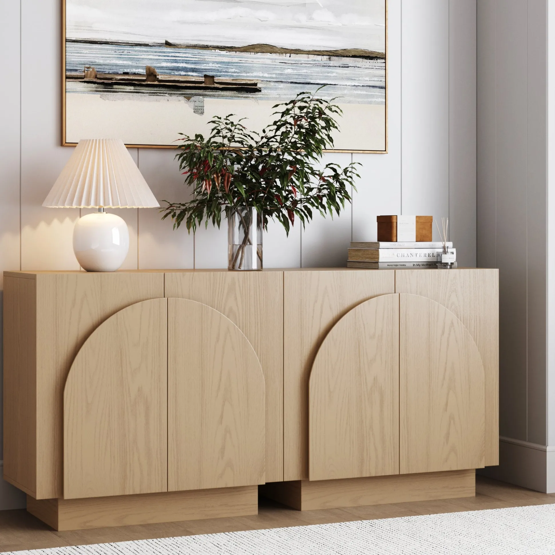 Wood Arched TV Console Stand for TVs up to 65" Gray Oak