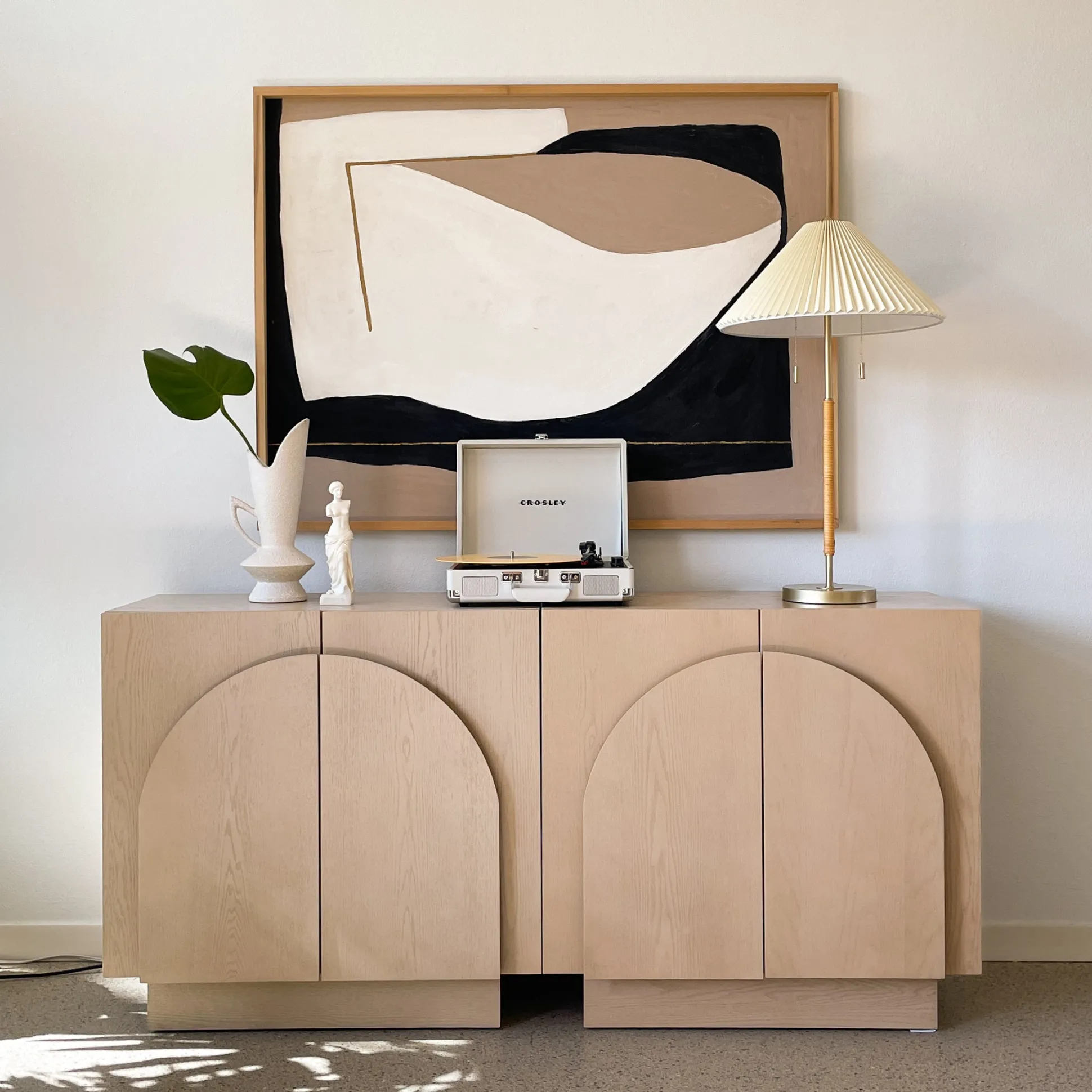 Wood Arched TV Console Stand for TVs up to 65" Gray Oak