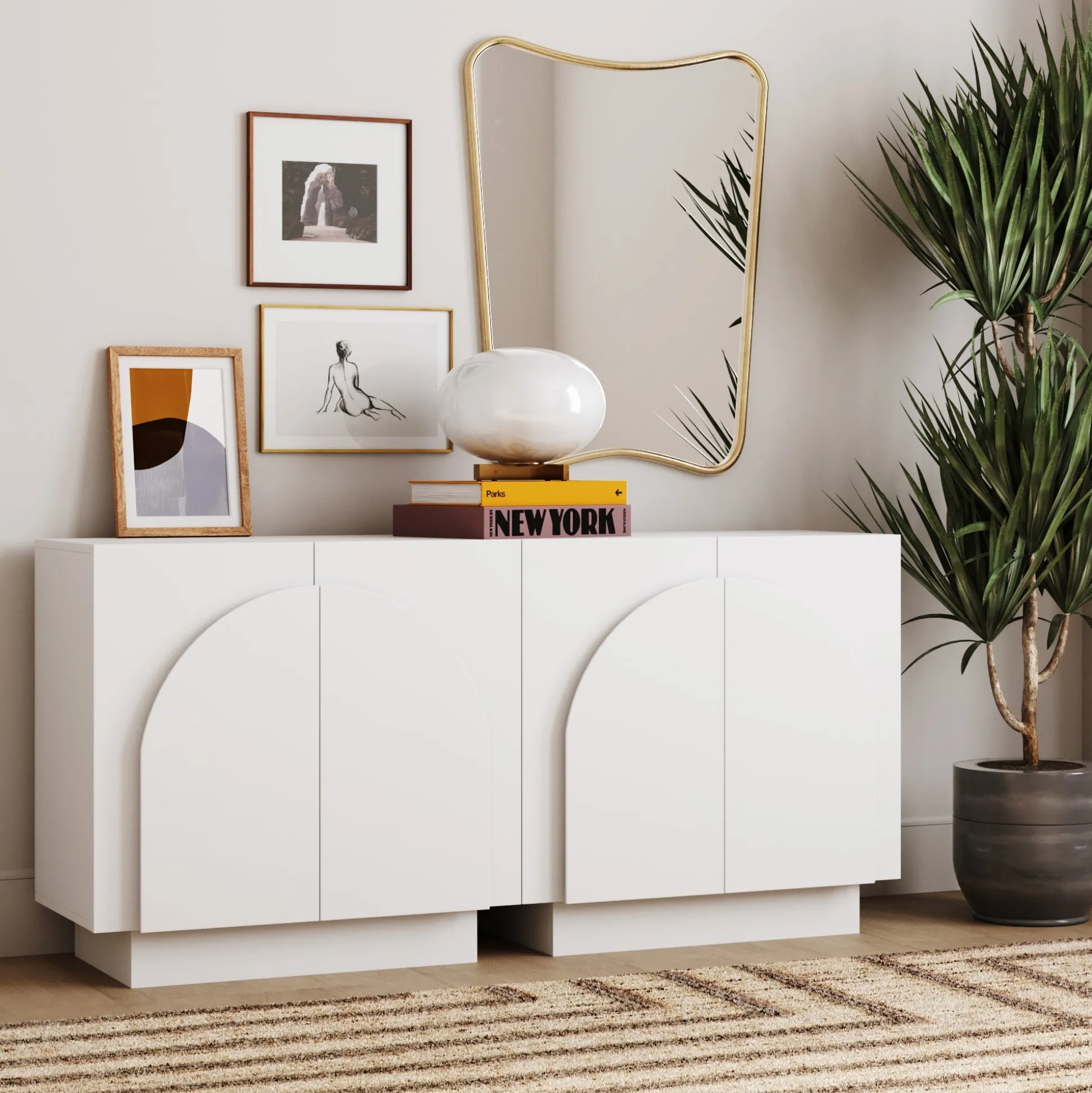 Wood Arched TV Console Stand for TVs up to 65" White