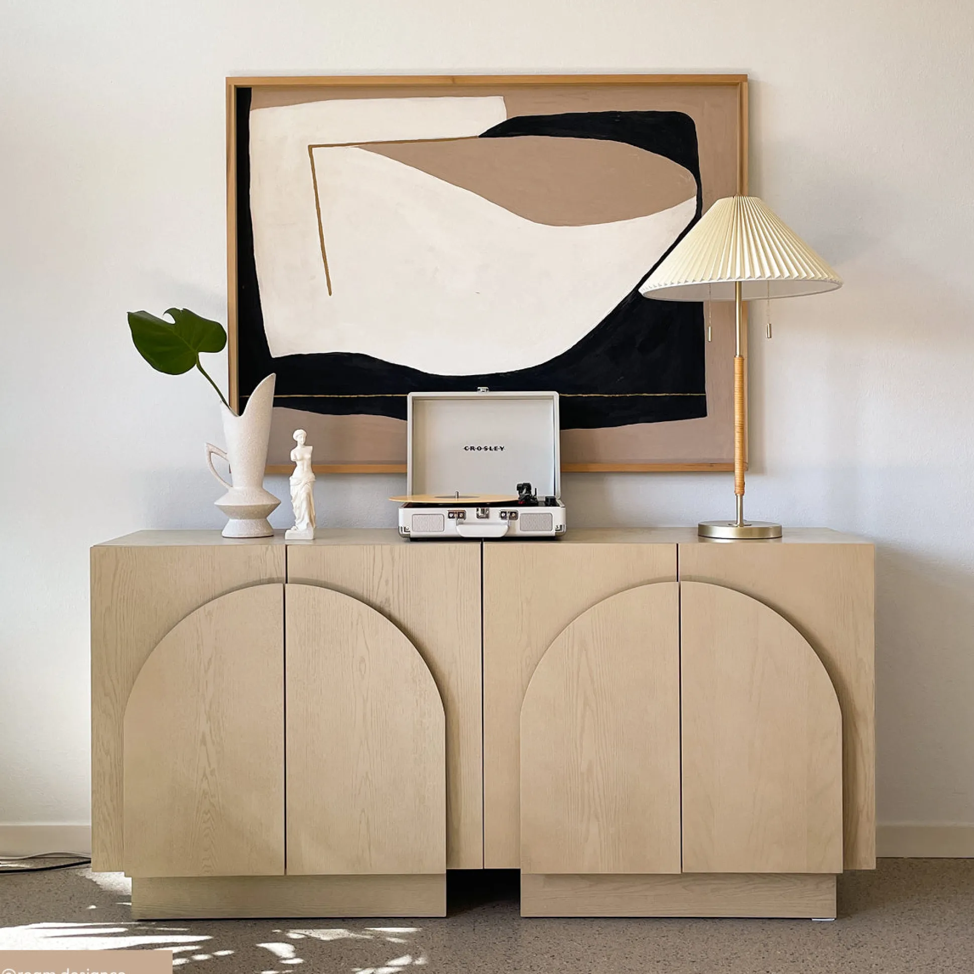 Wood Arched TV Console Stand for TVs up to 100" Gray Oak