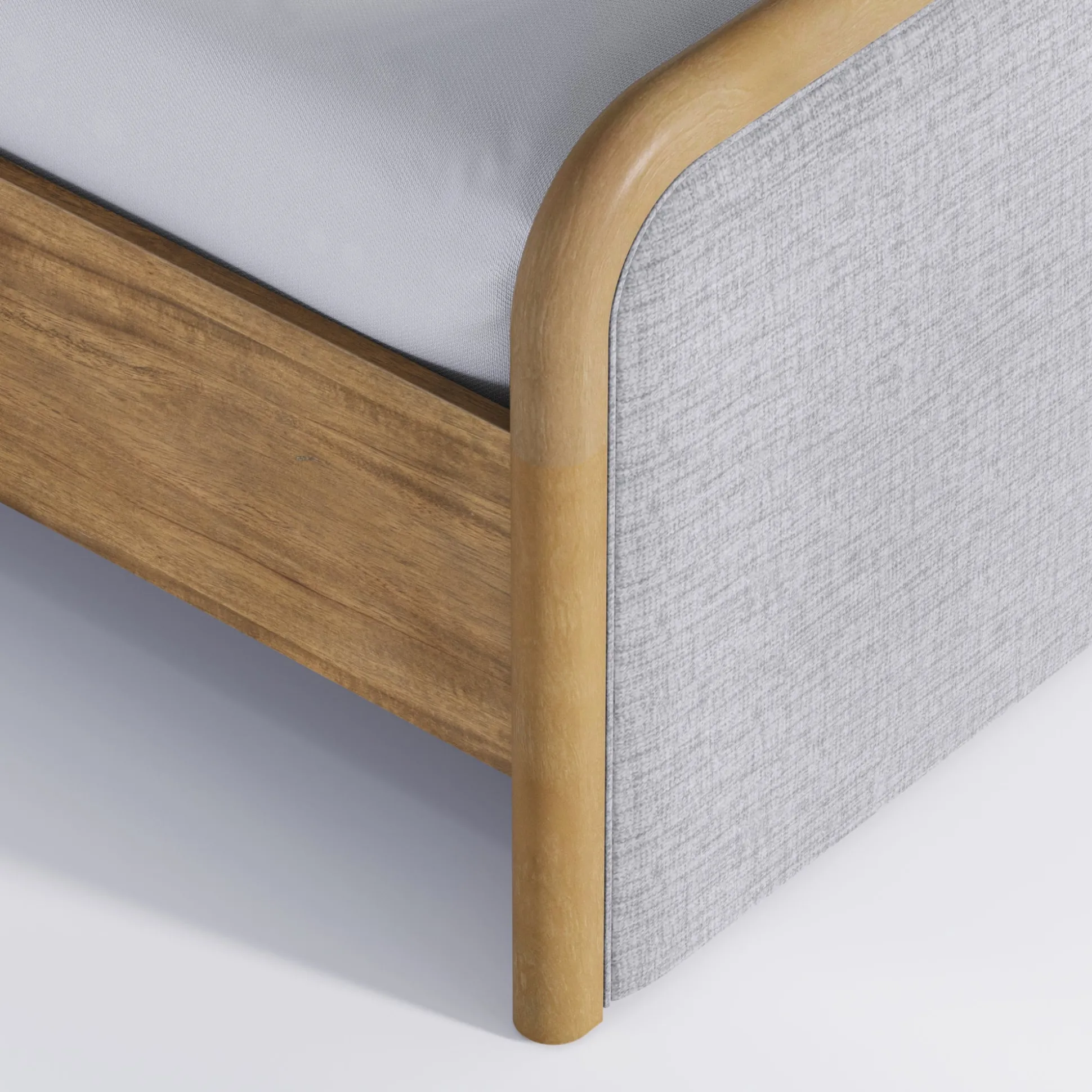Wood Bed Frame in Feather Gray Upholstery | Size King