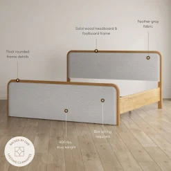 Wood Bed Frame in Feather Gray Upholstery | Size King