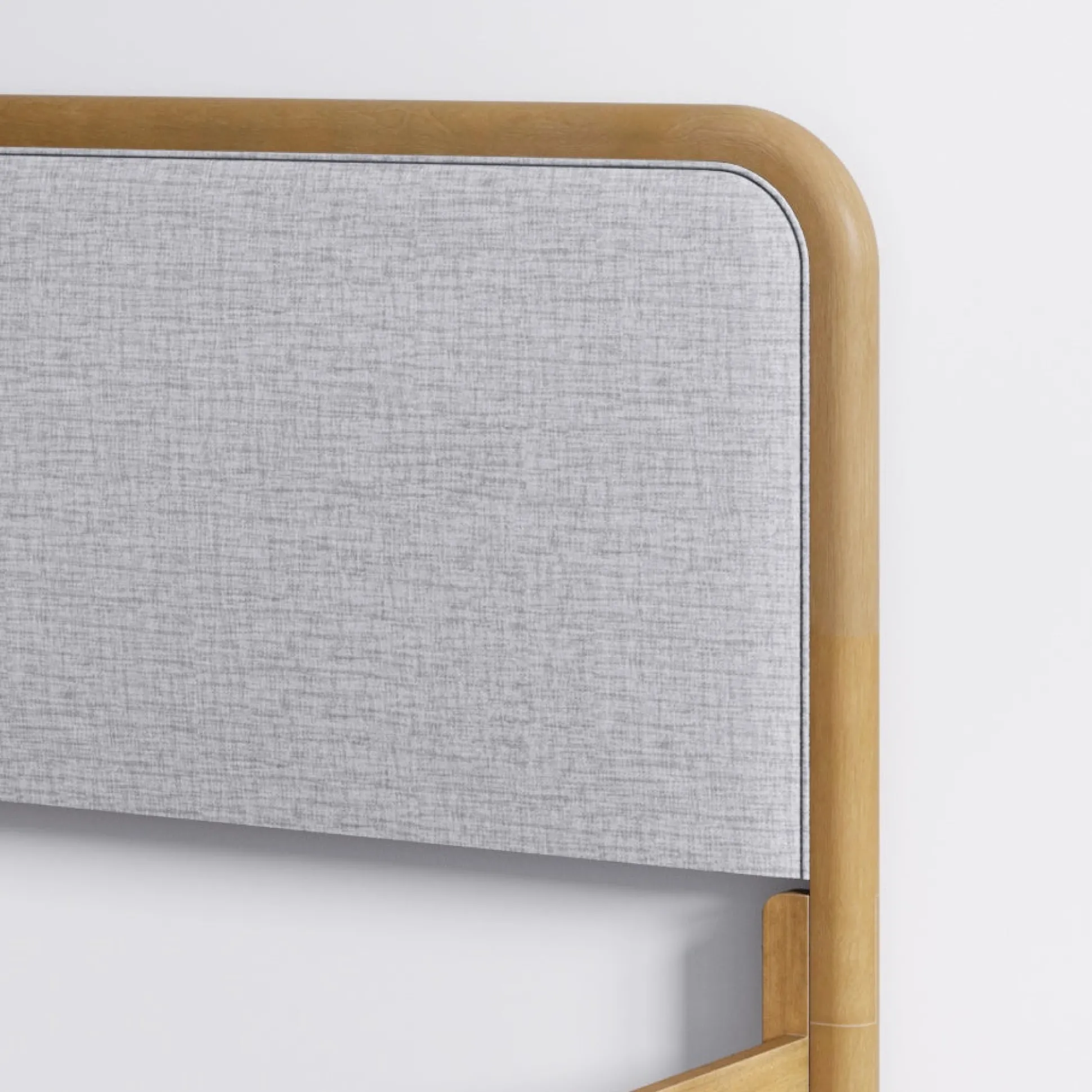 Wood Bed Frame in Feather Gray Upholstery | Size King