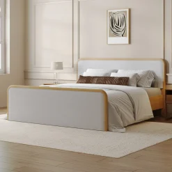 Wood Bed Frame in Feather Gray Upholstery | Size King