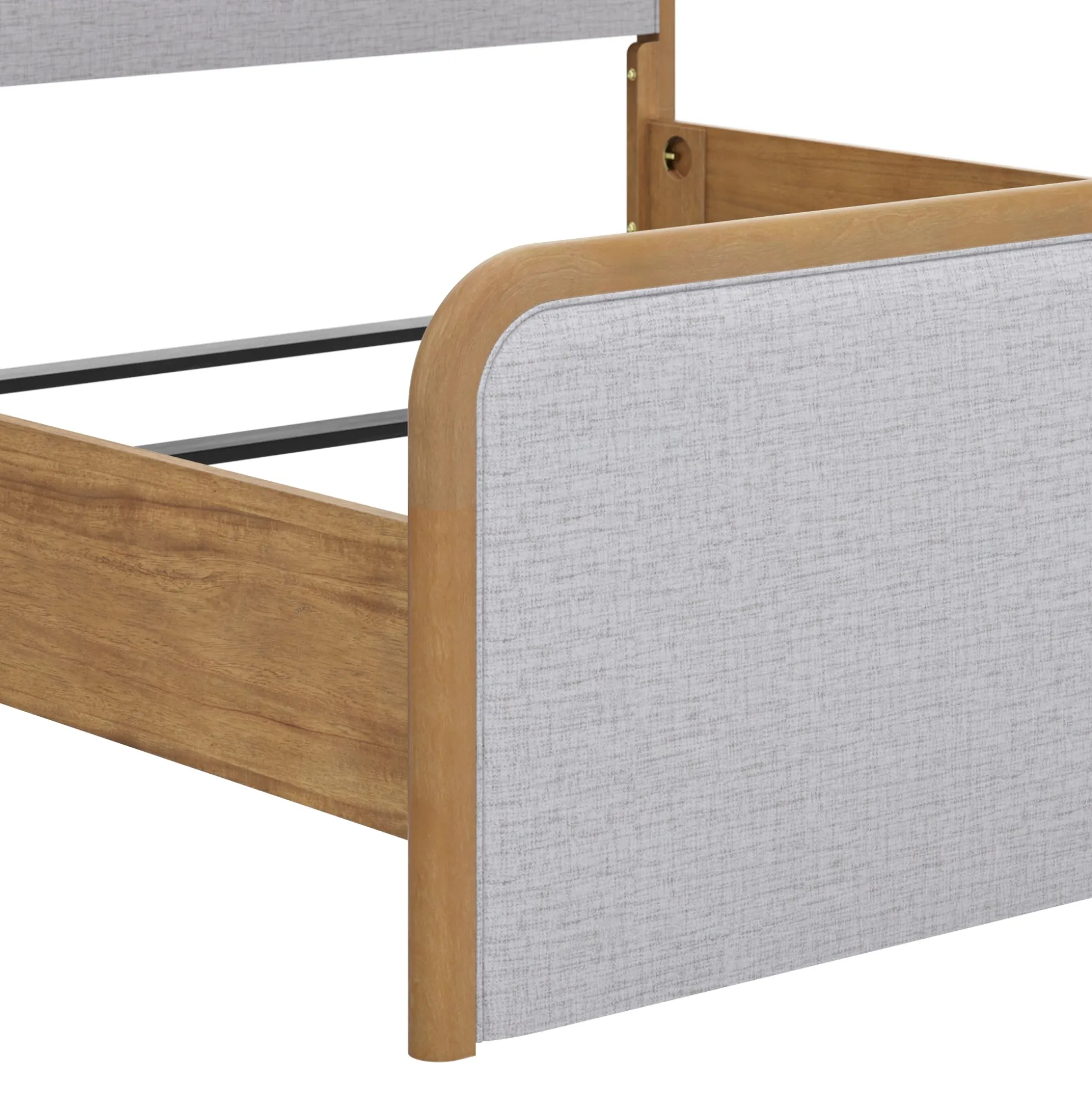 Wood Bed Frame in Feather Gray Upholstery | Size King