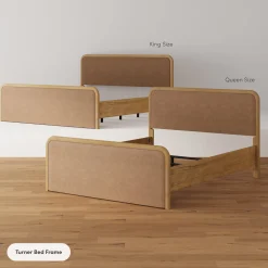 Wood Bed Frame in Light Brown Faux Leather | Size King