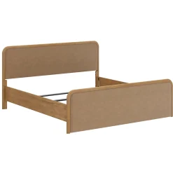 Wood Bed Frame in Light Brown Faux Leather | Size King