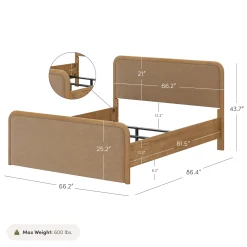 Wood Bed Frame in Light Brown Faux Leather | Size Queen