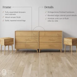Wood Bedroom Set with 2 Dressers and 2 Nightstands Light Acacia