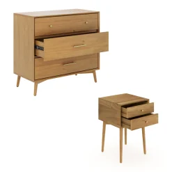 Wood Bedroom Set with 2 Dressers and 2 Nightstands Light Acacia