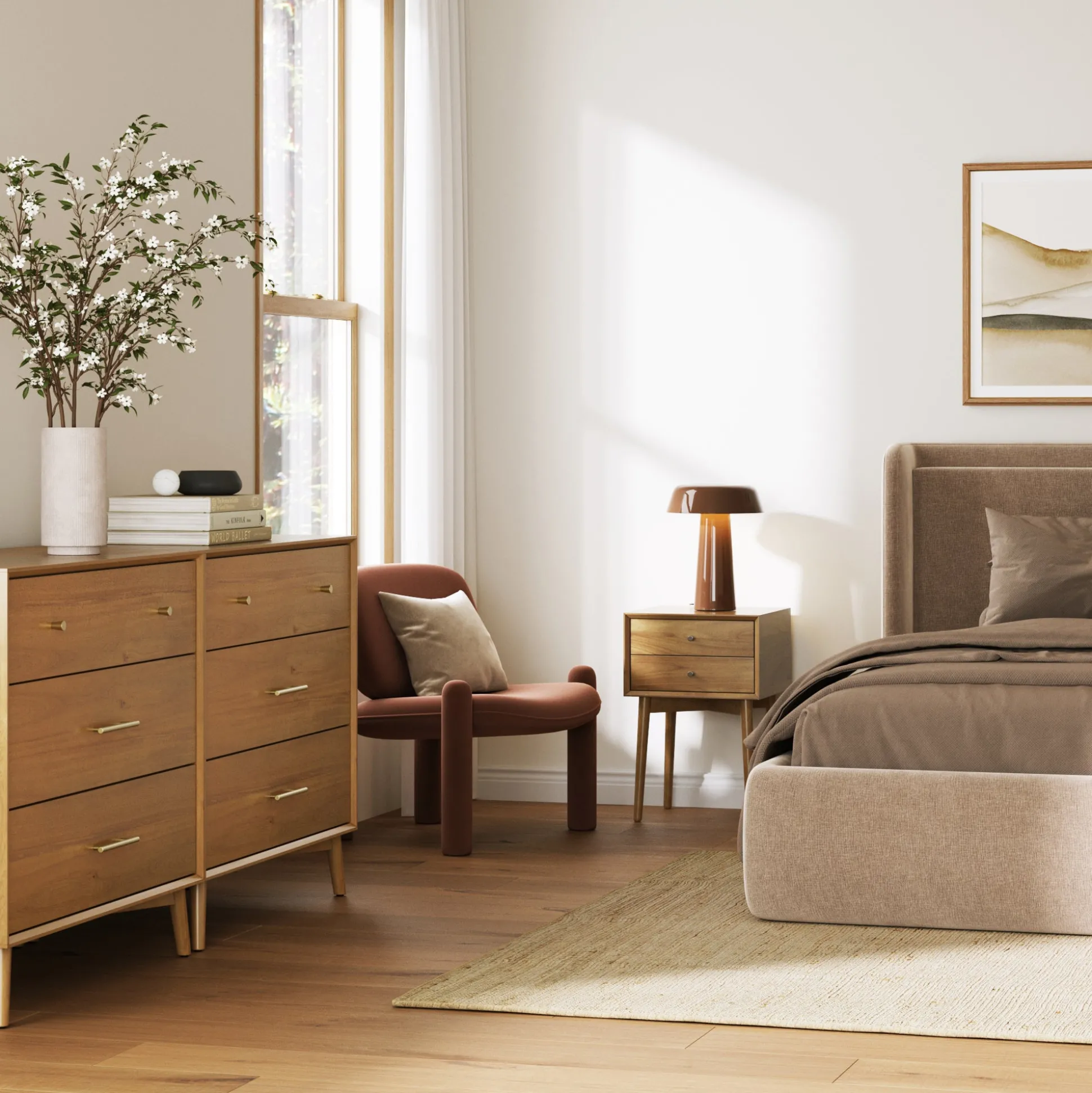 Wood Bedroom Set with 2 Dressers and 2 Nightstands Light Acacia