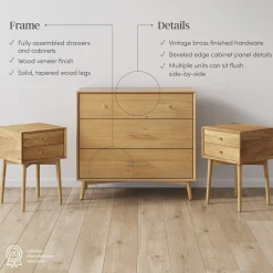 Wood Bedroom Set with Dresser and 2 Nightstands Light Acacia