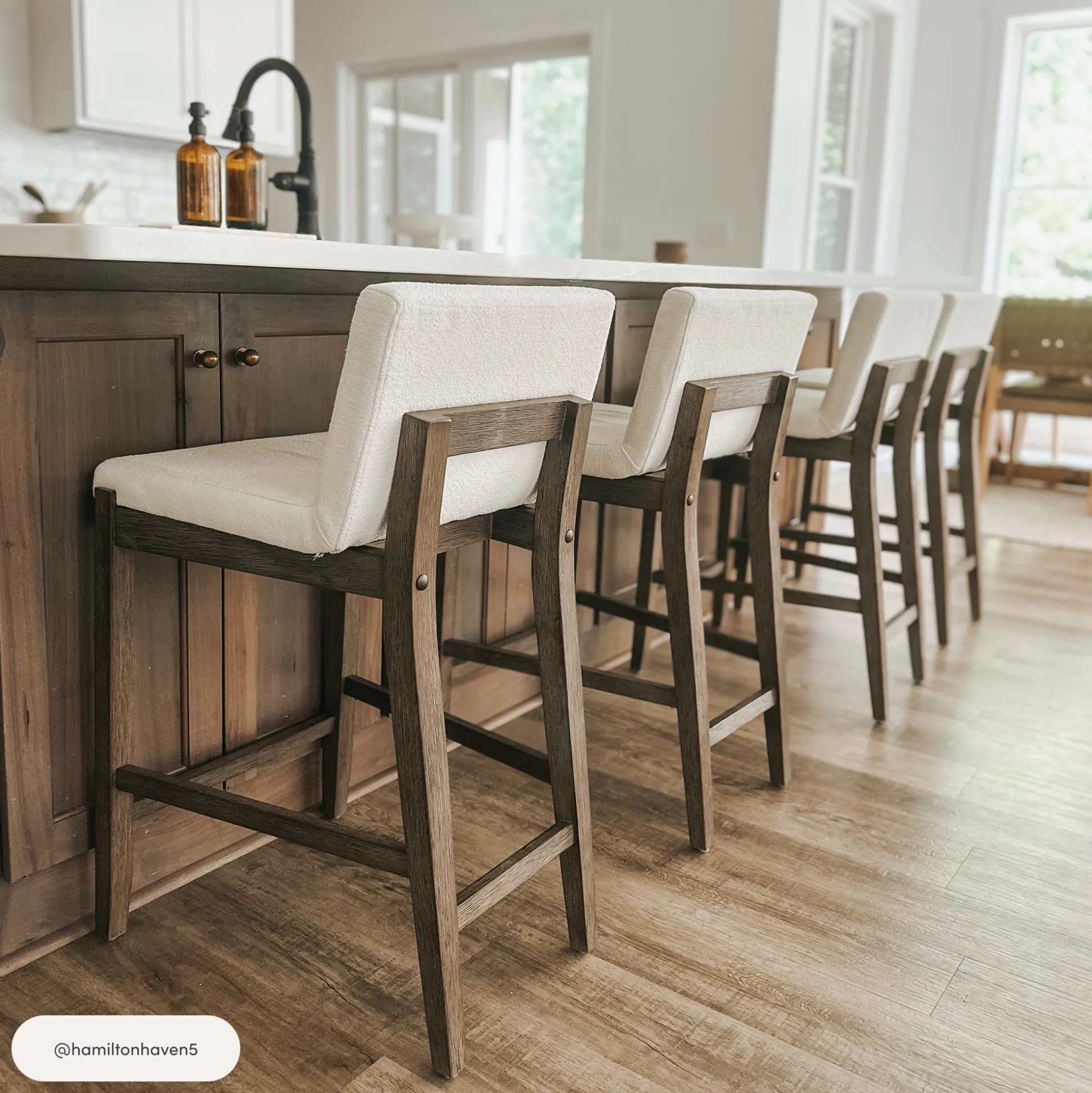 Wood Boucle Counter Height Bar Stool Dark Brown