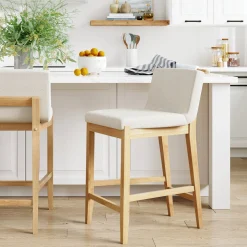 Wood Boucle Counter Height Bar Stool Warm Pine