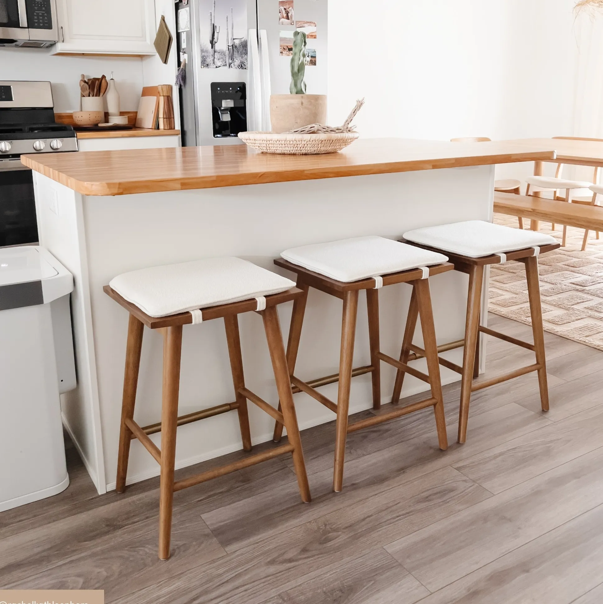 Wood & Boucle Counter Height Bar Stools Brown