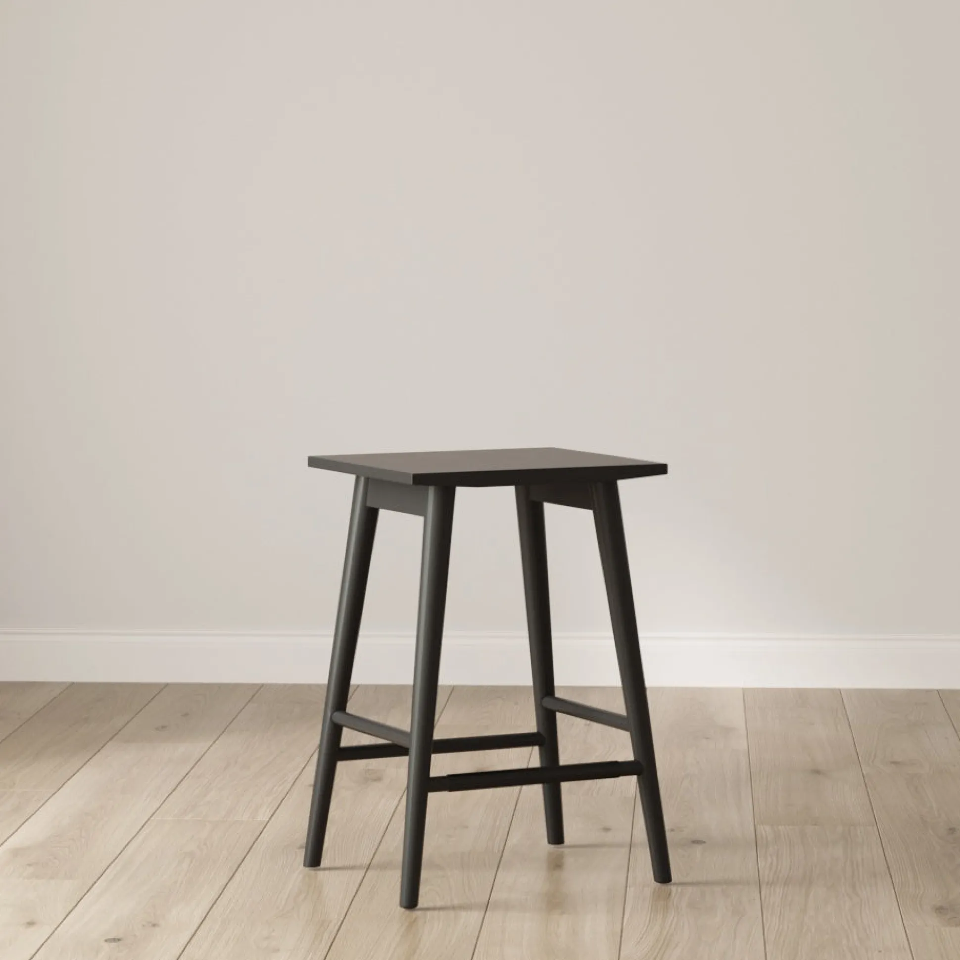 Wood & Boucle Counter Height Bar Stool Black