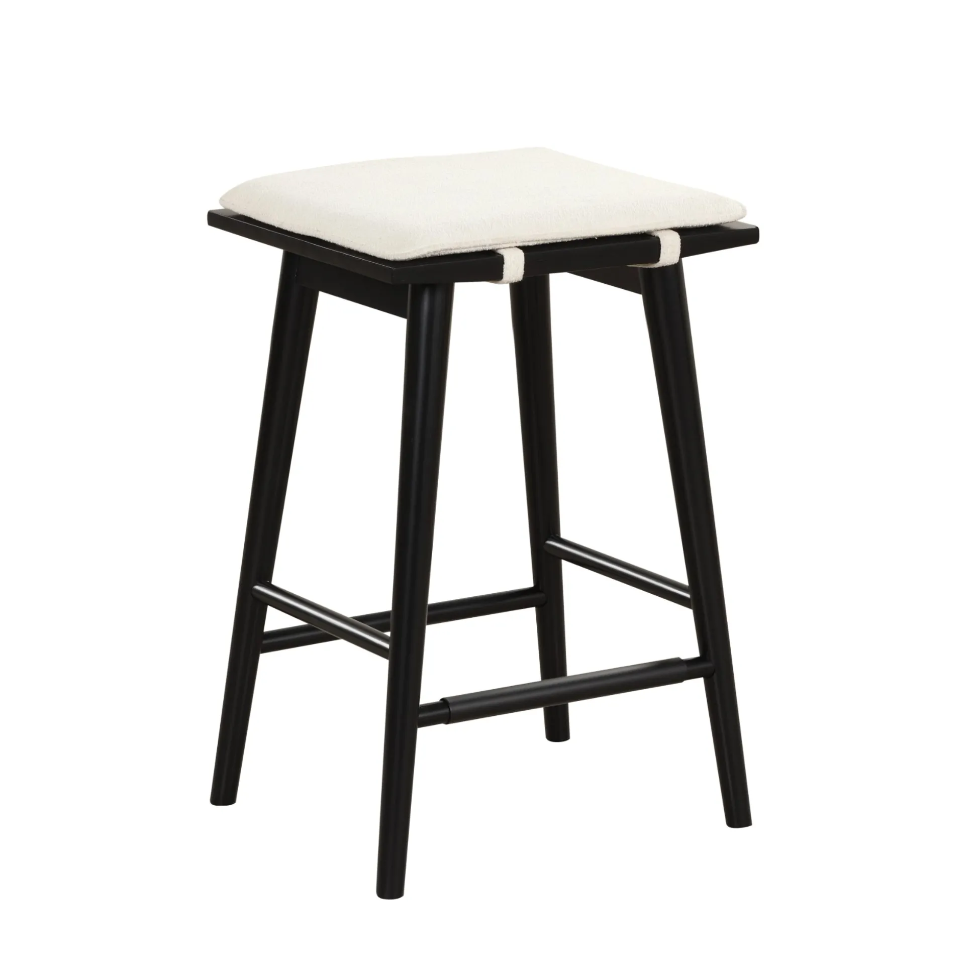 Wood & Boucle Counter Height Bar Stool Black