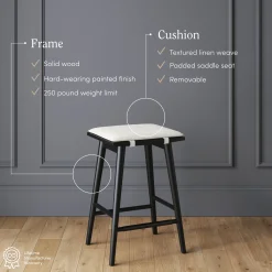 Wood & Boucle Counter Height Bar Stool Black