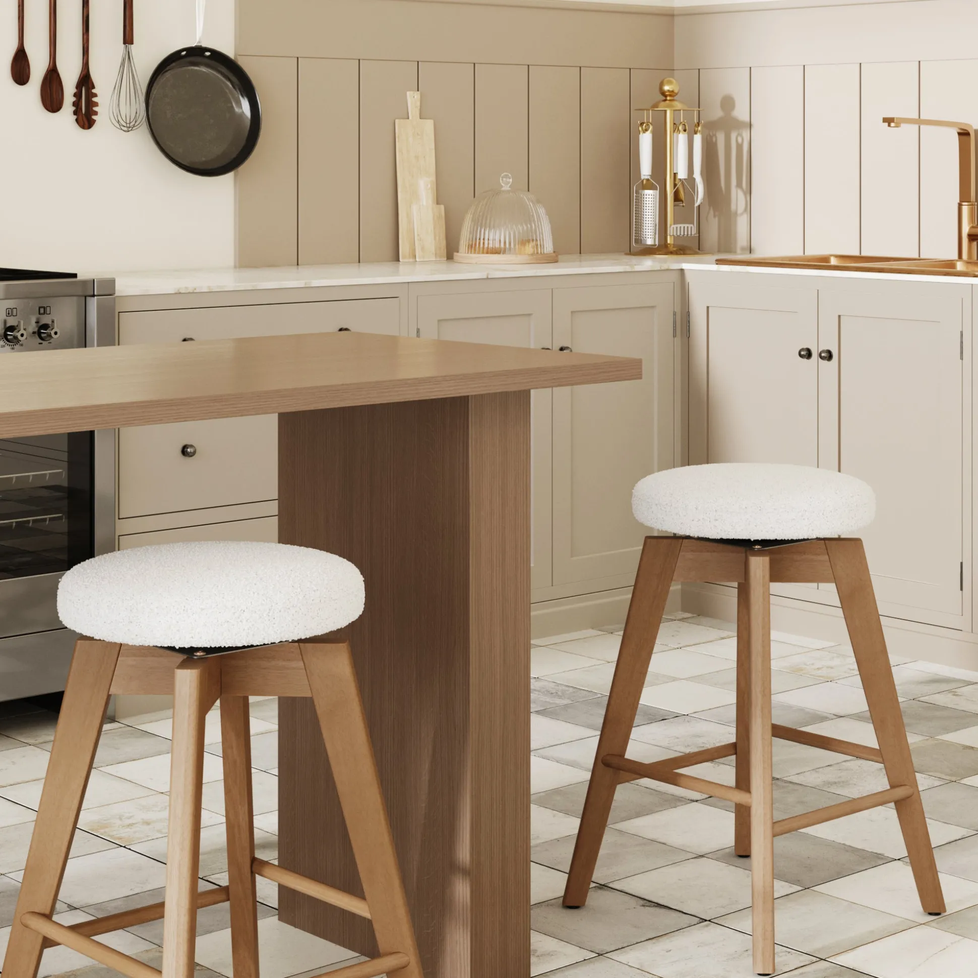 Wood Boucle Counter Height Swivel Counter Stool White Oak (Set of 2)