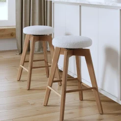 Wood Boucle Counter Height Swivel Counter Stool White Oak (Set of 2)
