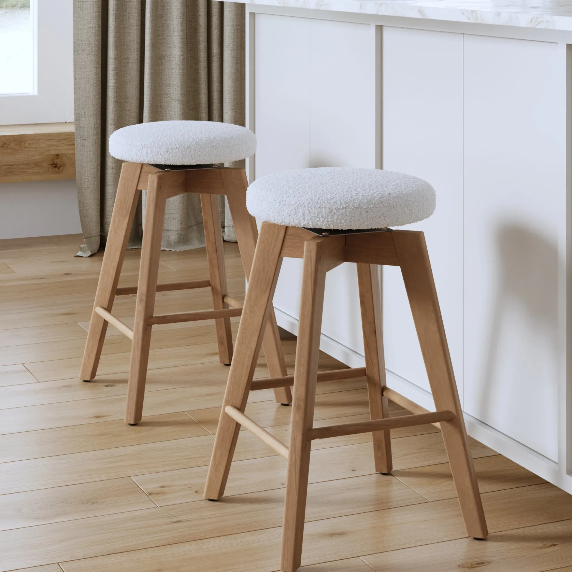Wood Boucle Counter Height Swivel Counter Stool White Oak (Set of 2)