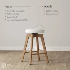 Wood Boucle Counter Height Swivel Counter Stool White Oak (Set of 2)