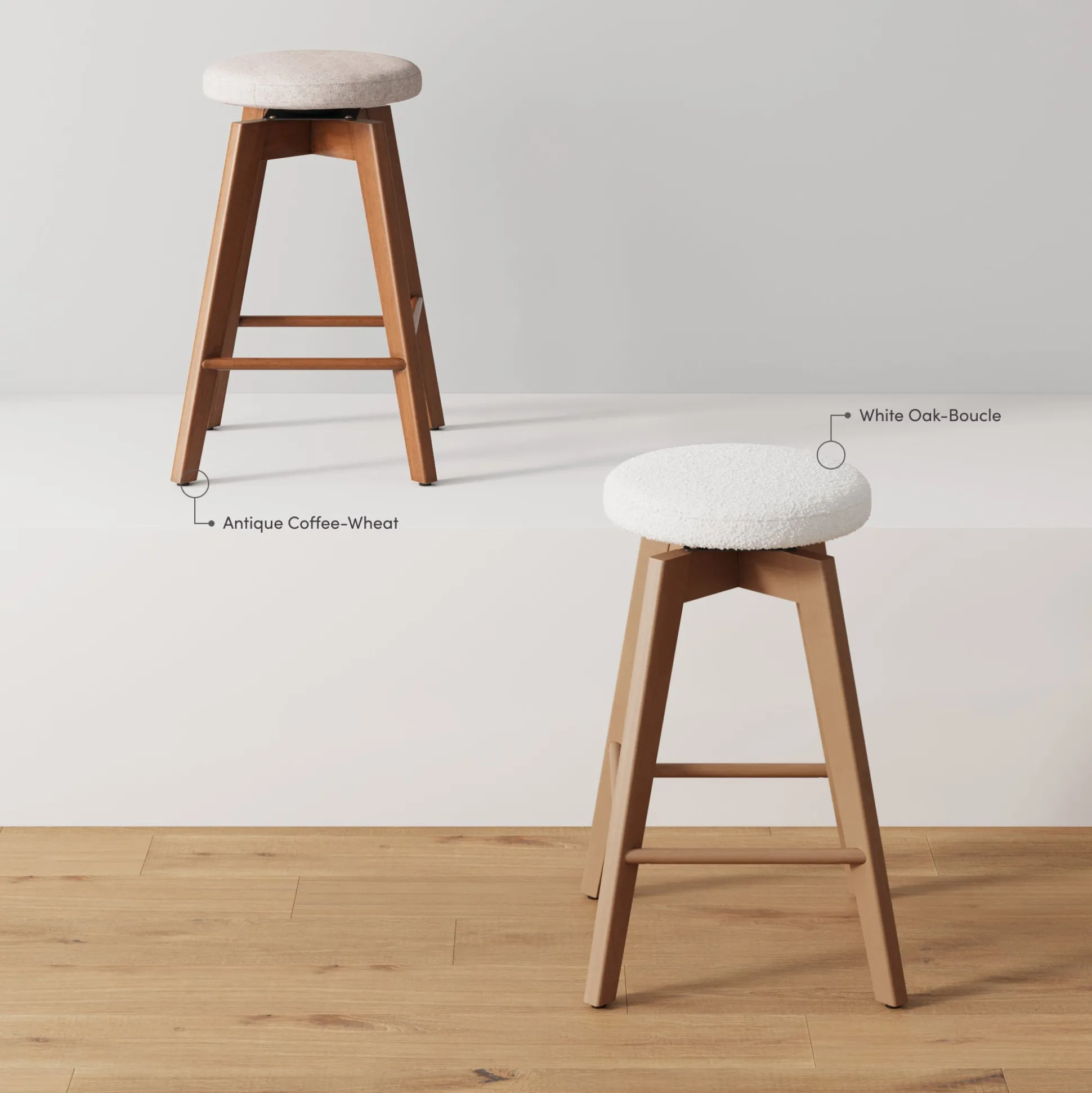 Wood Boucle Counter Height Swivel Counter Stool White Oak