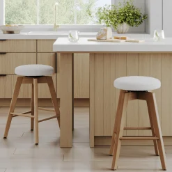 Wood Boucle Counter Height Swivel Counter Stool White Oak