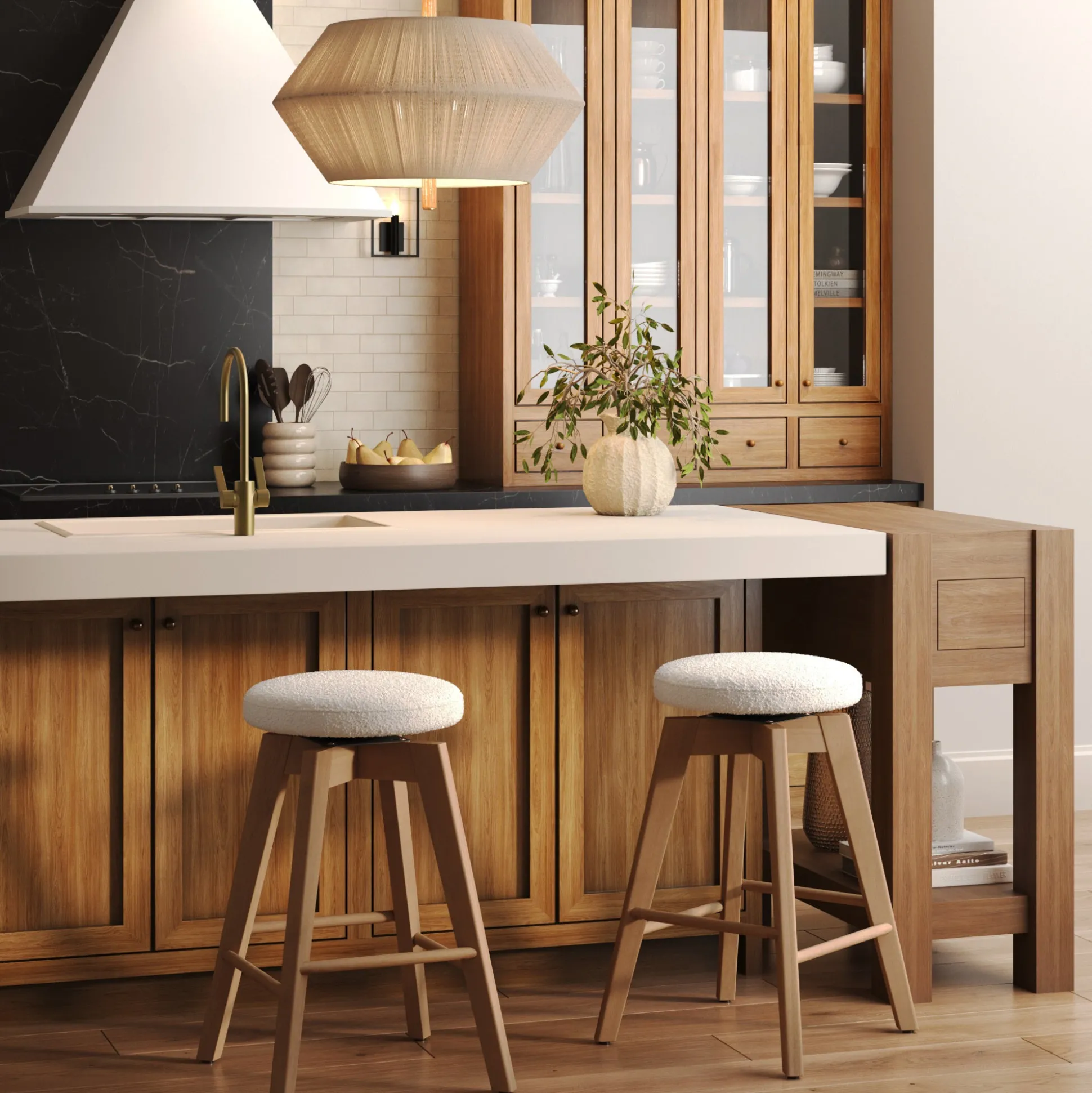Wood Boucle Counter Height Swivel Counter Stool White Oak