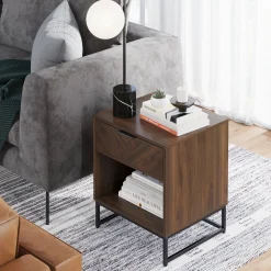 Wood Cabinet Herringbone Nightstand Walnut