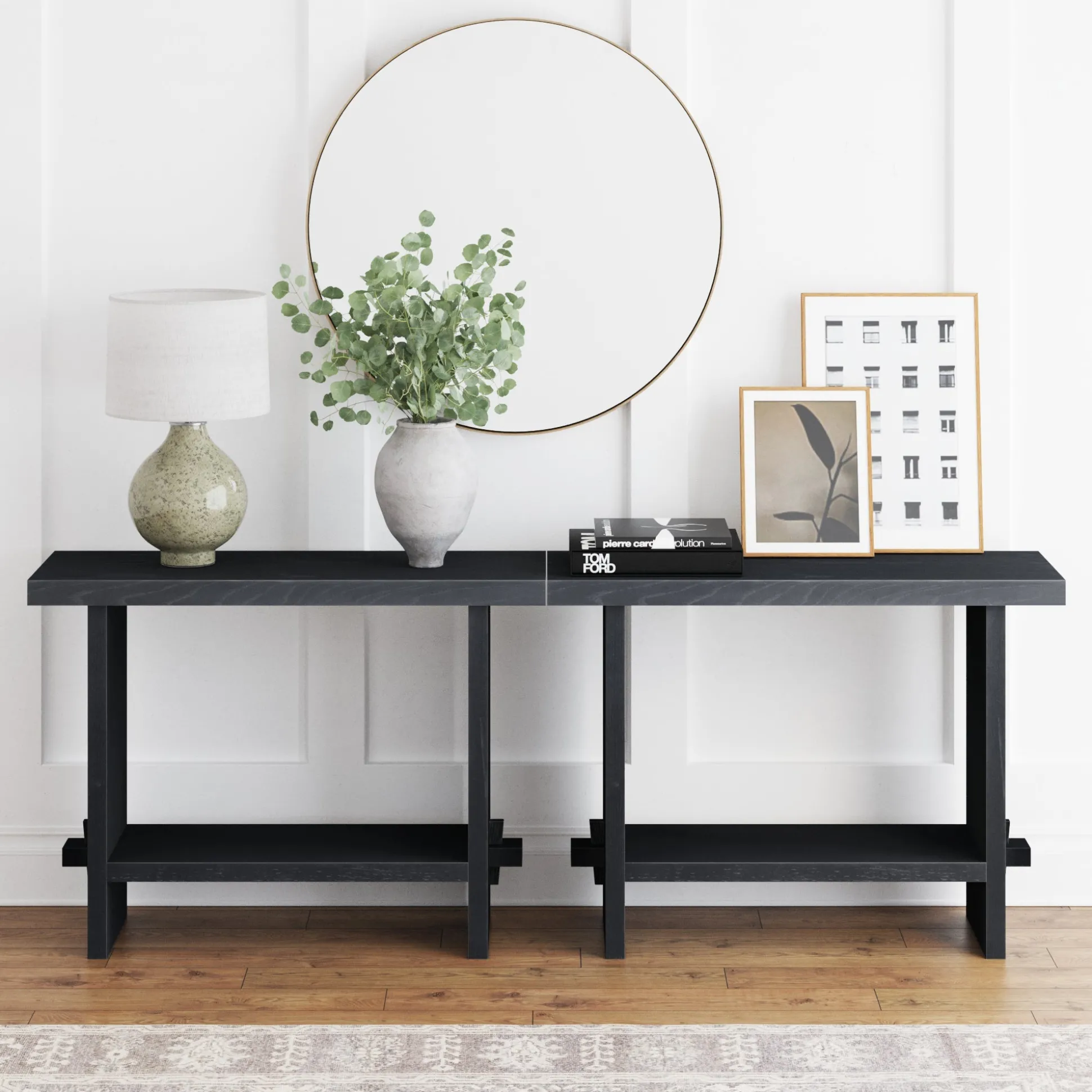 Wood Console Tables Black Oak (Set of 2)