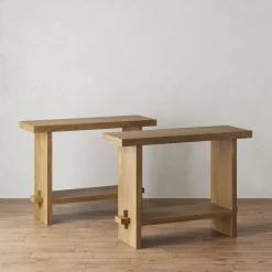 Wood Console Tables Light Brown (Set of 2)