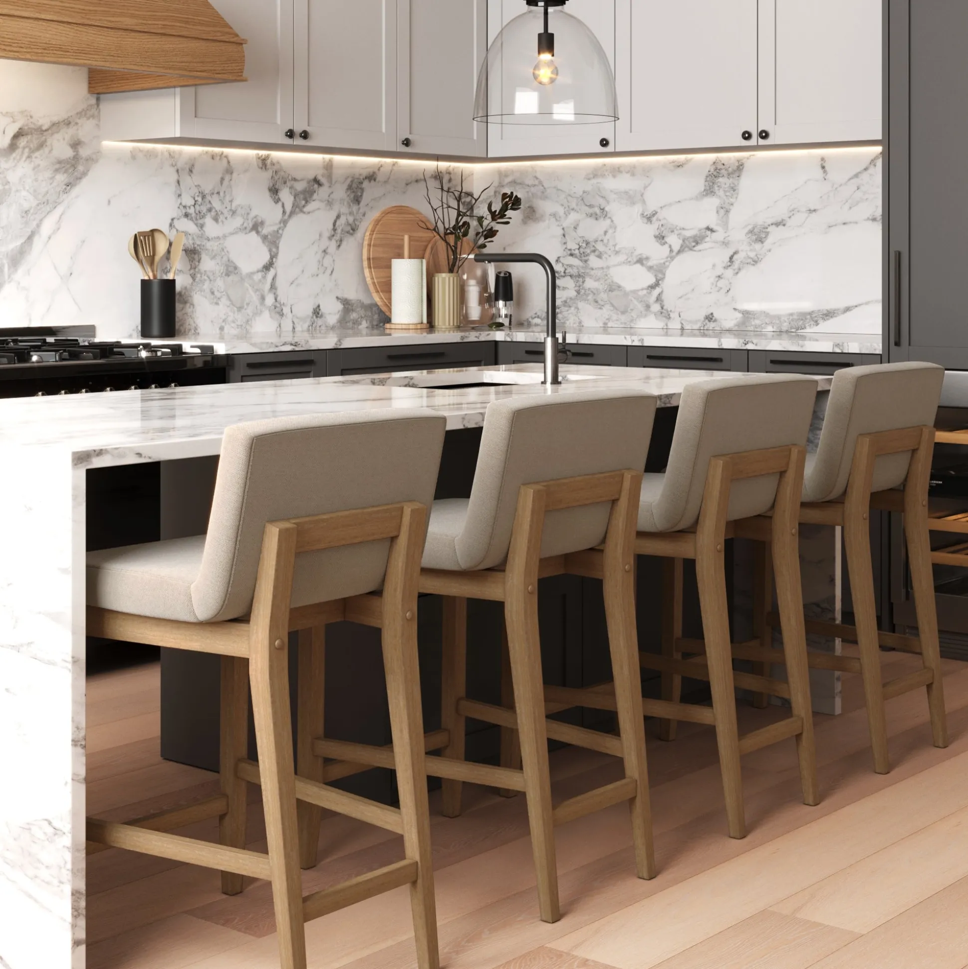 Wood Counter Height Bar Stools Light Brown (Set of 4)