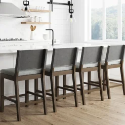Wood Counter Height Bar Stools Dark Brown Ivory (Set of 4)