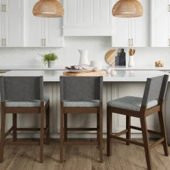 Wood Counter Height Bar Stools Dark Brown Ivory (Set of 3)