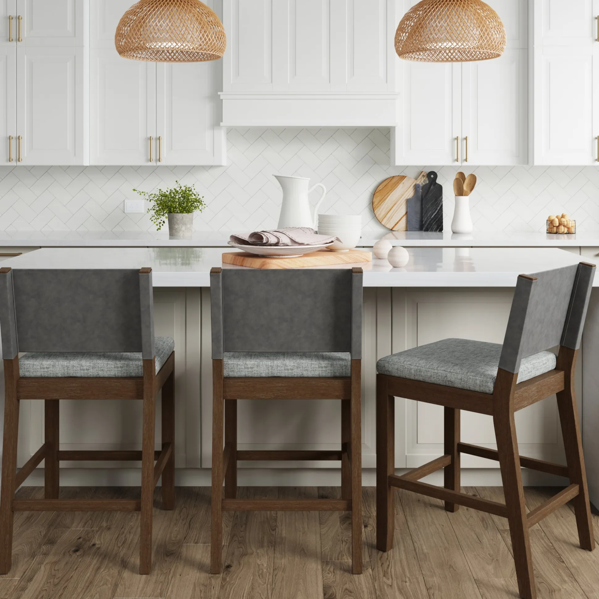 Wood Counter Height Bar Stools Dark Brown Ivory (Set of 3)