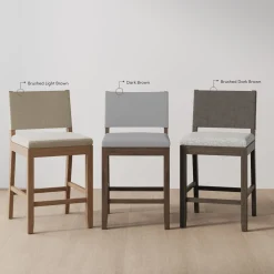 Wood Counter Height Bar Stools Dark Brown Ivory (Set of 3)
