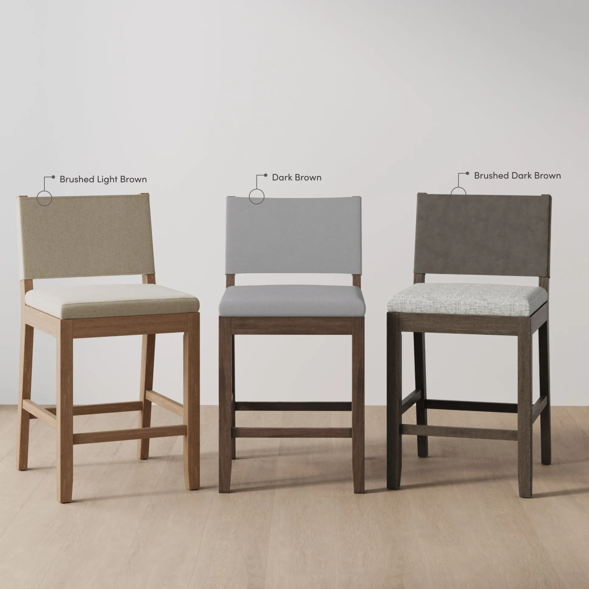 Wood Counter Height Bar Stools Dark Brown Ivory (Set of 3)