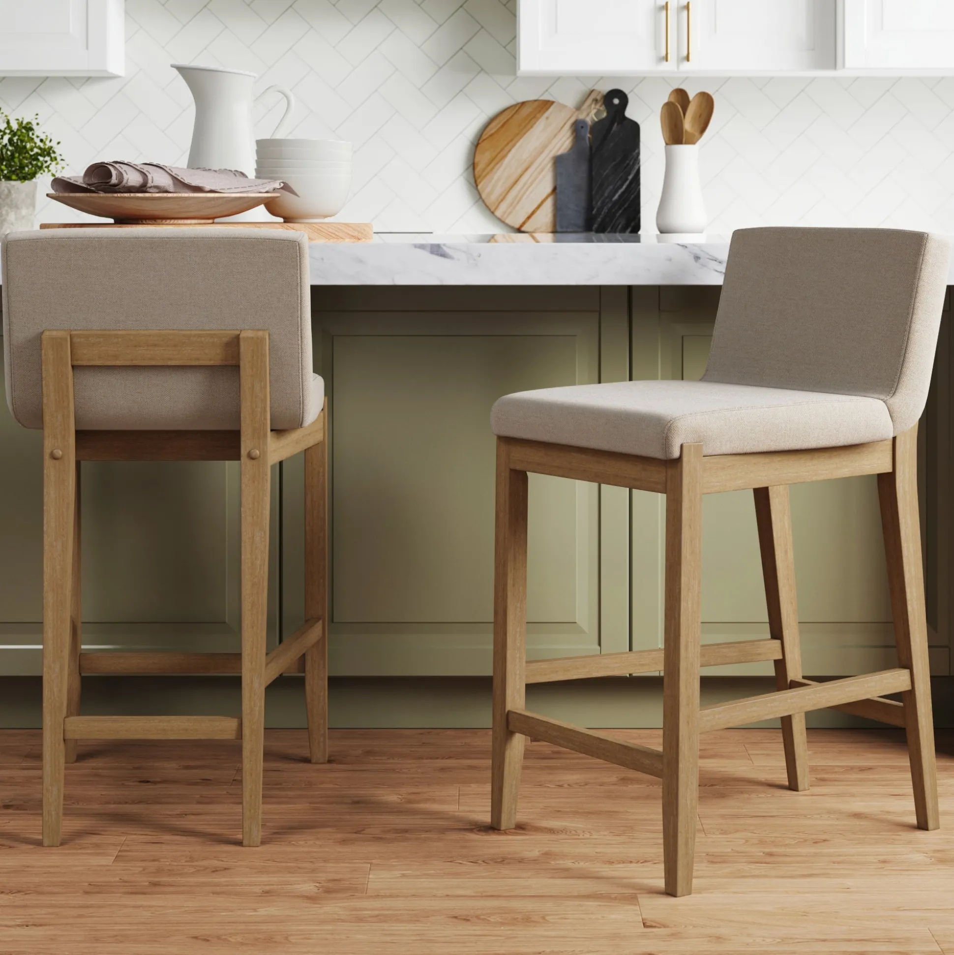 Wood Counter Height Bar Stools Light Brown (Set of 2)