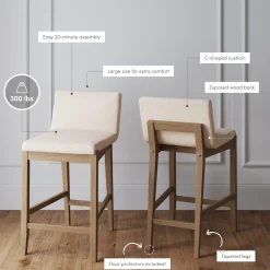 Wood Counter Height Bar Stools Light Brown (Set of 2)