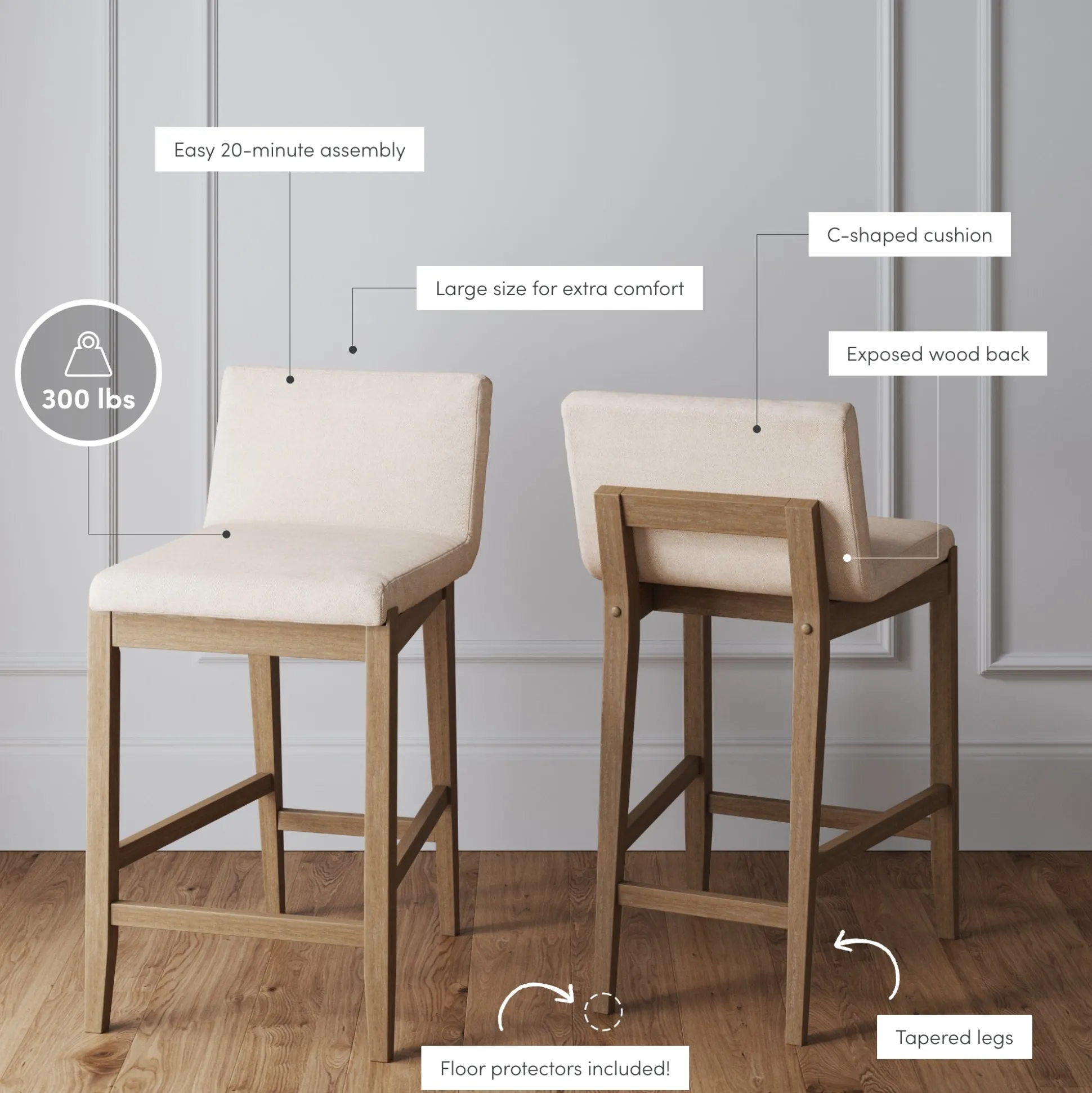 Wood Counter Height Bar Stools Light Brown (Set of 2)
