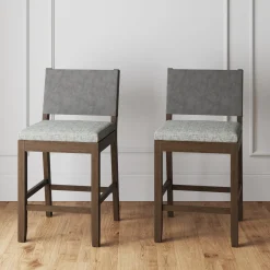 Wood Counter Height Bar Stools Dark Brown Ivory (Set of 2)