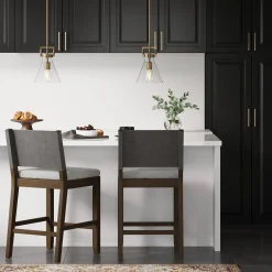 Wood Counter Height Bar Stools Dark Brown Ivory (Set of 2)