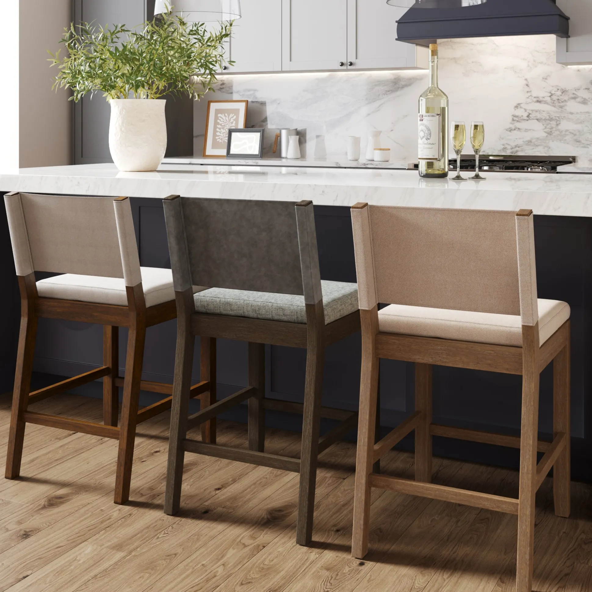 Wood Counter Height Bar Stool Dark Brown Ivory