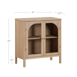 Wood Curio Cabinet with Glass Doors Raw Oak