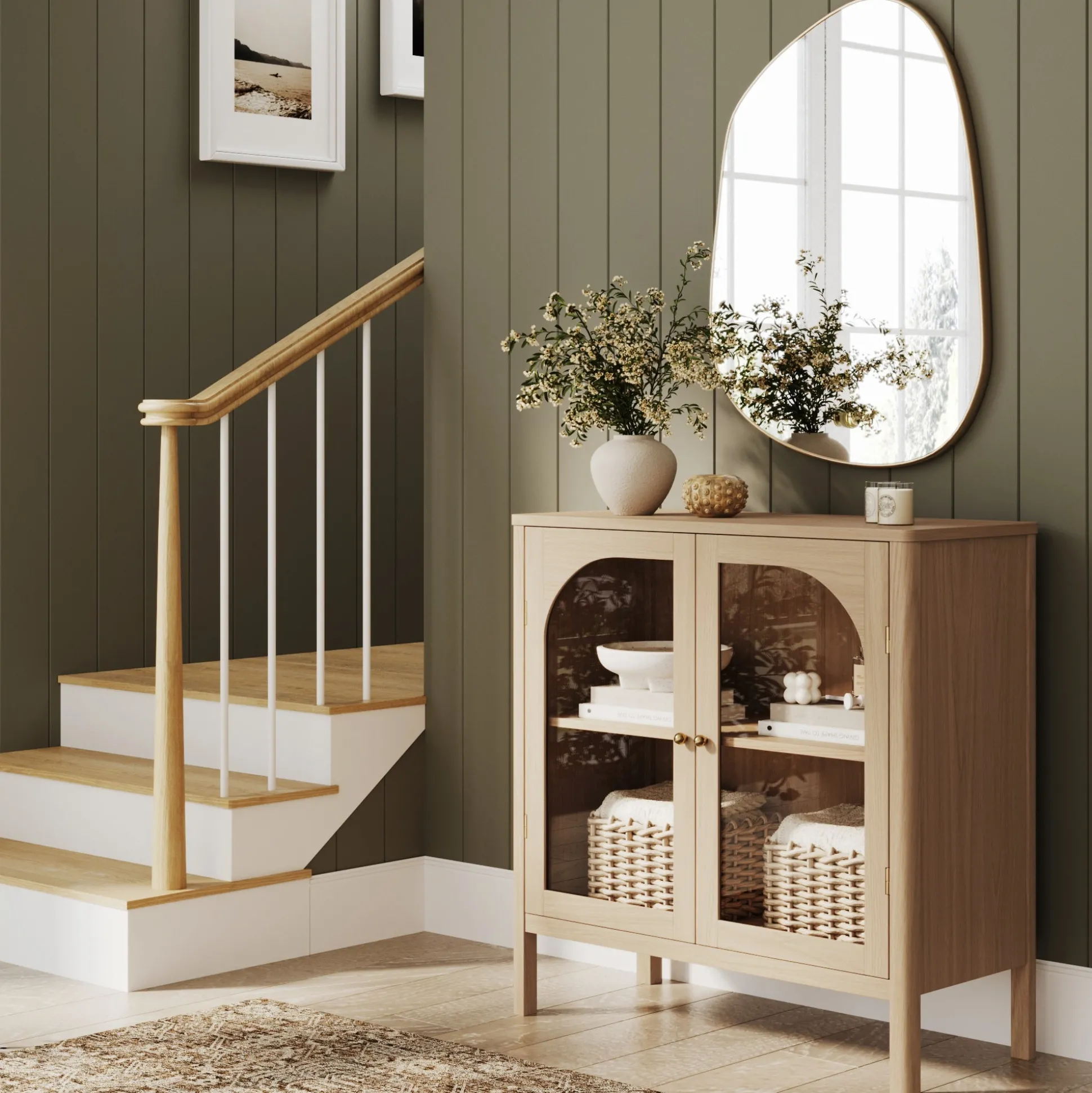 Wood Curio Cabinet with Glass Doors Raw Oak