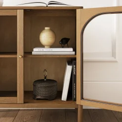 Wood Curio Cabinet with Glass Doors Brown