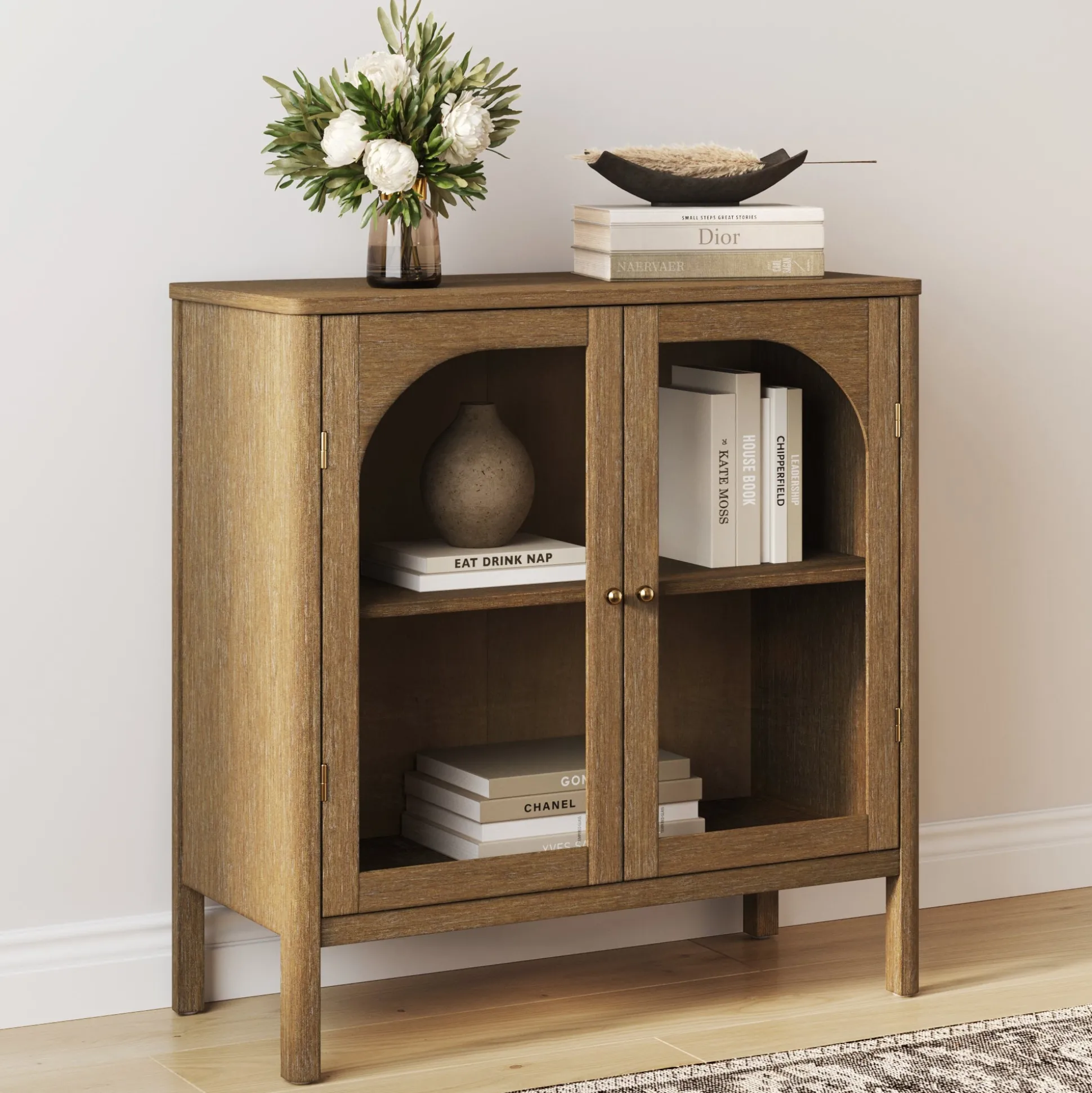 Wood Curio Cabinet with Glass Doors Brown